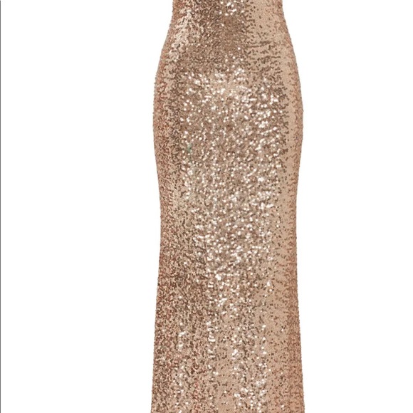 Badgley Mischka,Sequin Cowl Back Gown, rose gold, short sleeves, concealed zip. - Picture 3 of 11